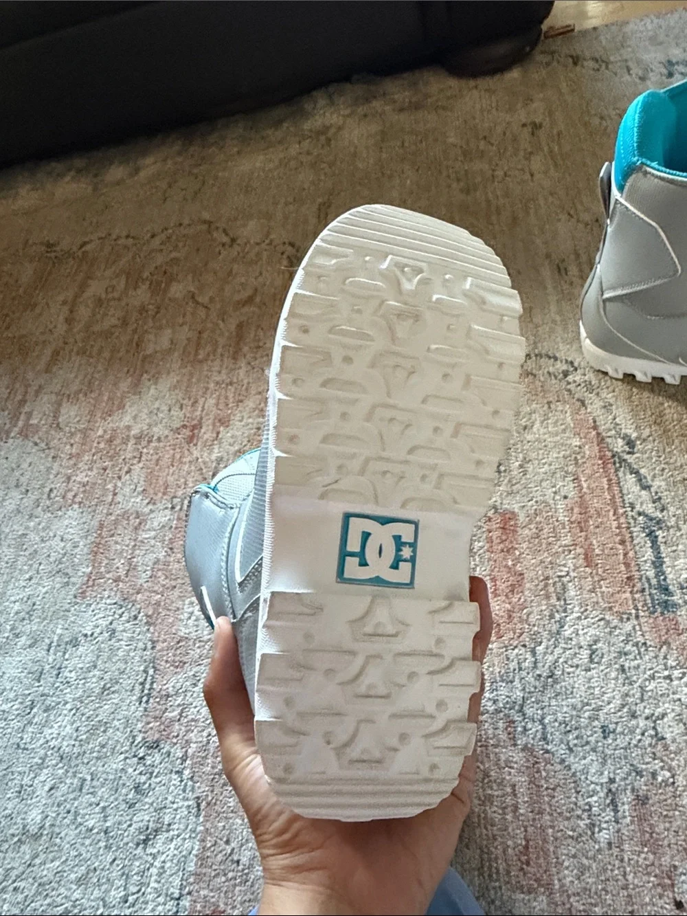 DC Kids Light Gray Snowboard Boots with Bright Blue Accents